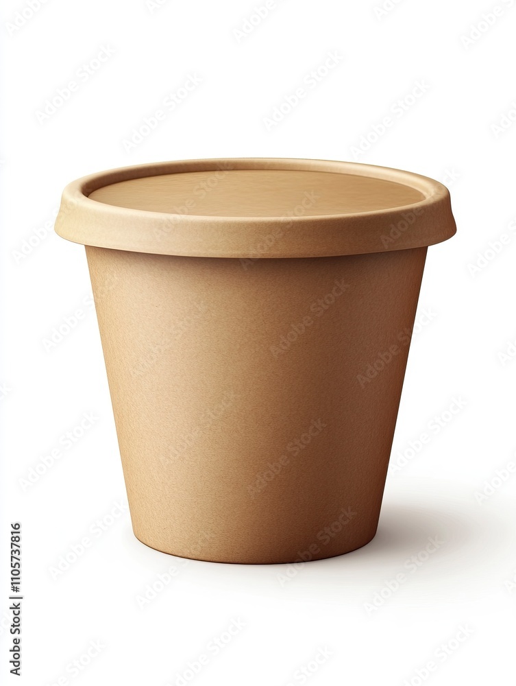 Empty paper container with plastic lid. Brown recyclable paper bowl. Eco-friendly food packaging. Empty paper container with plastic lid. Brown recyclable paper bowl. Eco-friendly food packaging.