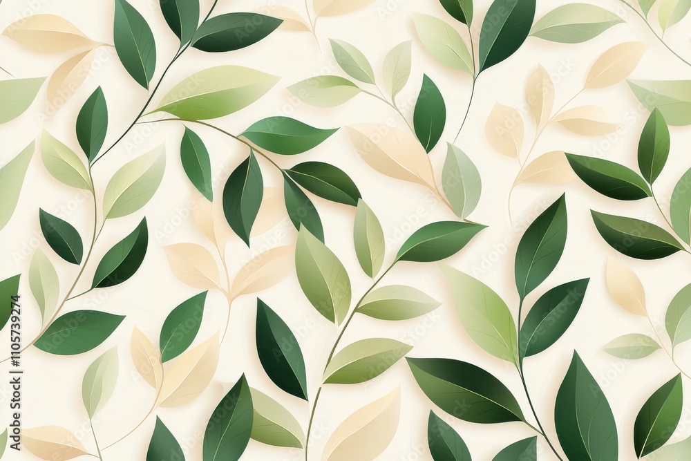 Elegant Green and Beige Leaf Pattern on Soft Background for Design Projects Elegant Green and Beige Leaf Pattern on Soft Background for Design Projects