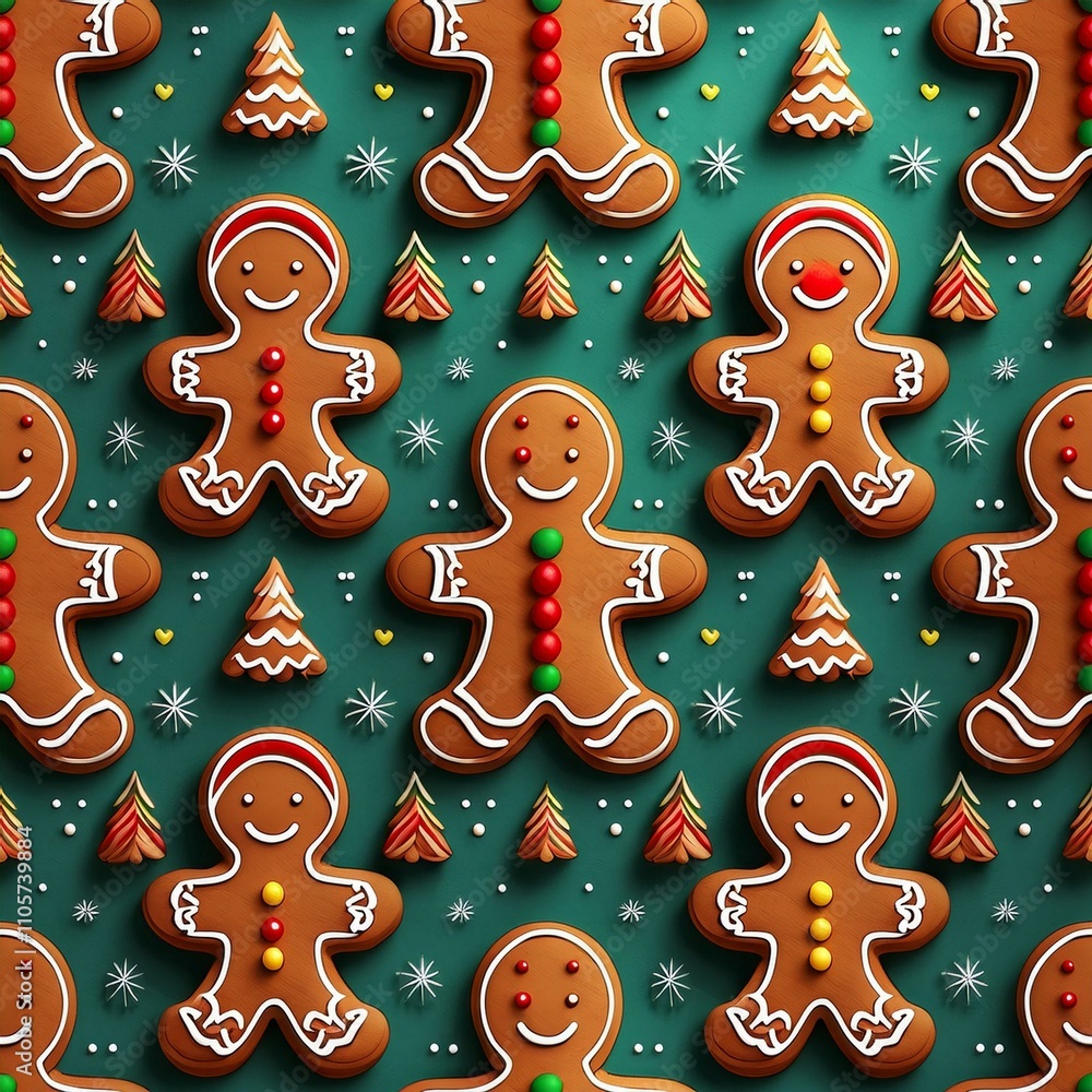 3D Christmas gingerbread man and christmas tree, seamless pattern 3D Christmas gingerbread man and christmas tree, seamless pattern