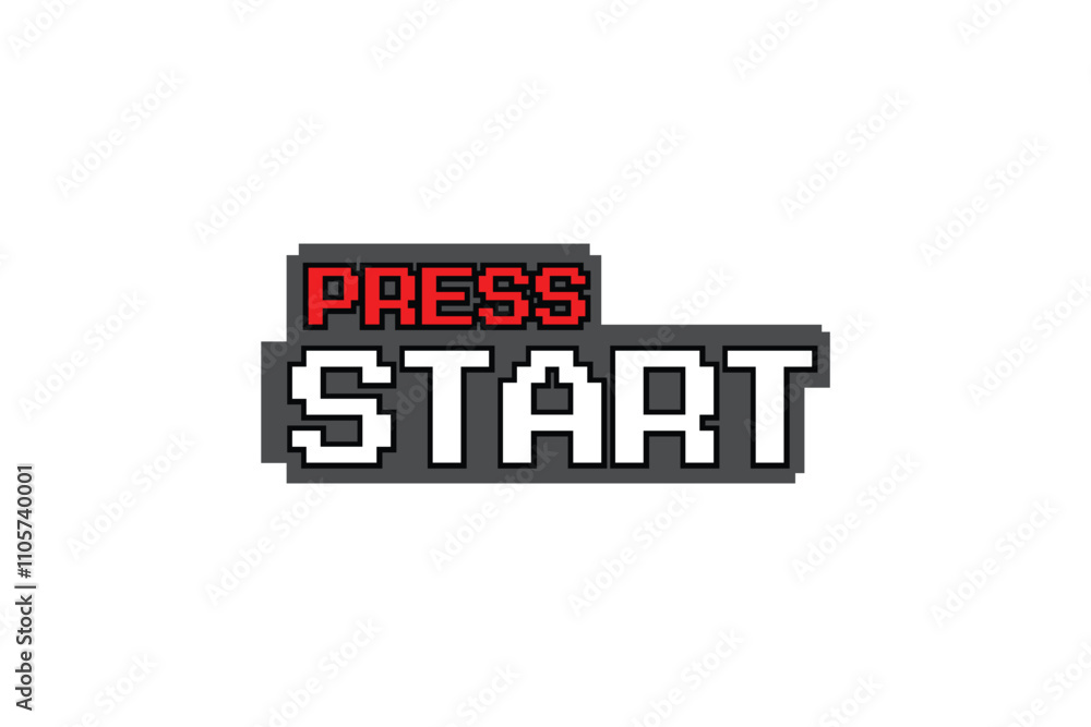 PRESS START. pixel art. 8 bit game. retro game. for game assets. on white background. PRESS START. pixel art. 8 bit game. retro game. for game assets. on white background.