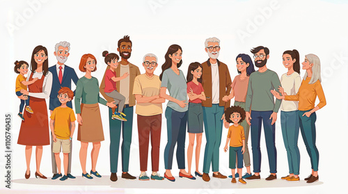 People of different cultures and races on a white background. Men and women young and old, along with children and people with disabilities, join together in joy. Illustration