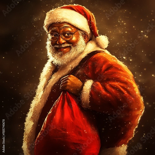 A sketch of Black Santa Claus surrounded by Christmas gifts, designed to inspire and enhance artistic creativity. Created using generative AI.