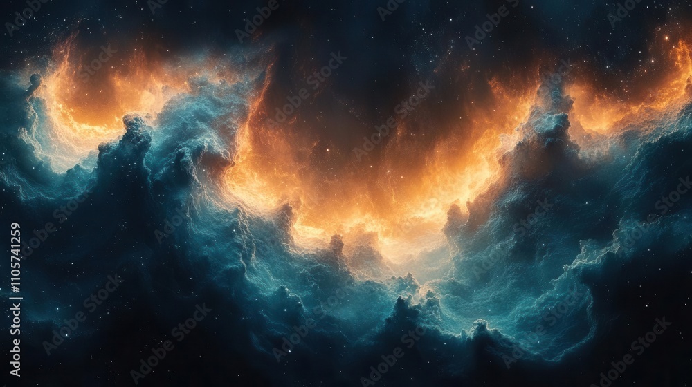 Fototapeta premium Cosmic aurora waves with glowing vibrant highlights, swirling particle trails, and textured depth