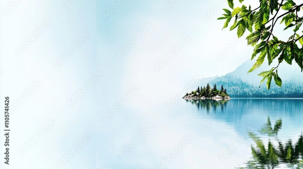 Fototapeta premium Serene Lakeside Landscape with Majestic Mountain and Verdant Forest Reflection