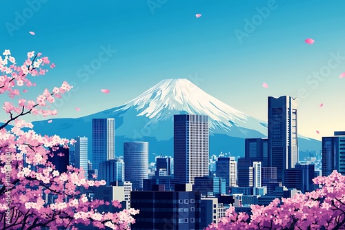 Wallpaper Mural Mount Fuji Skyline View with Cherry Blossoms in Spring Torontodigital.ca