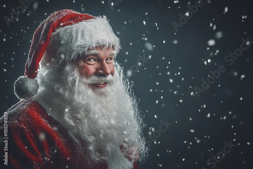 A detailed close-up image of Santa Clause featuring a golden bokeh backdrop photo