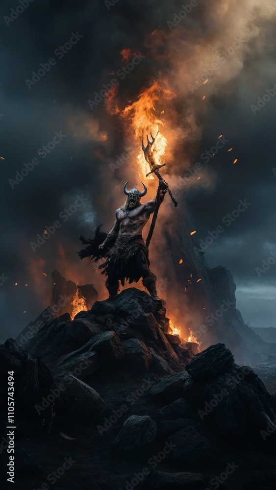 Obraz premium Angry Berserker Viking Mythology Fantasy Art