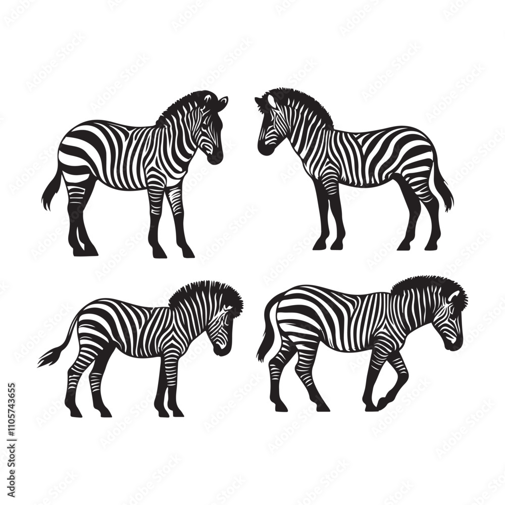 Fototapeta premium set of zebra vector, zebra icon, silhouette of zebra crossing vector illustration, zebra silhouette, icon logo