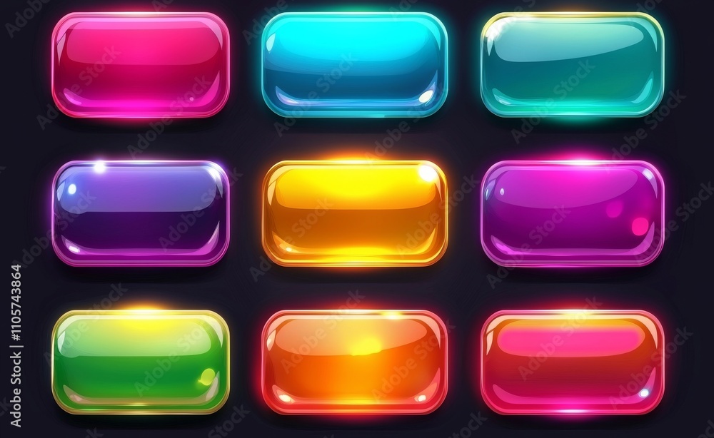 An interface with bright, glowing buttons highlighted on a dark surface. An interface with bright, glowing buttons highlighted on a dark surface.