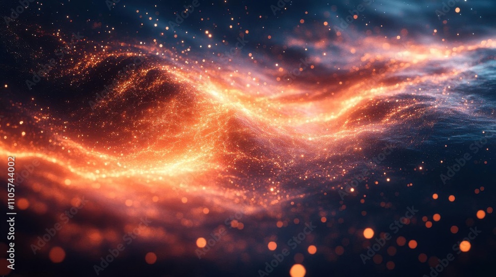 Cosmic energy ribbons with glowing radiant pathways, swirling particles, and reflective finishes Cosmic energy ribbons with glowing radiant pathways, swirling particles, and reflective finishes