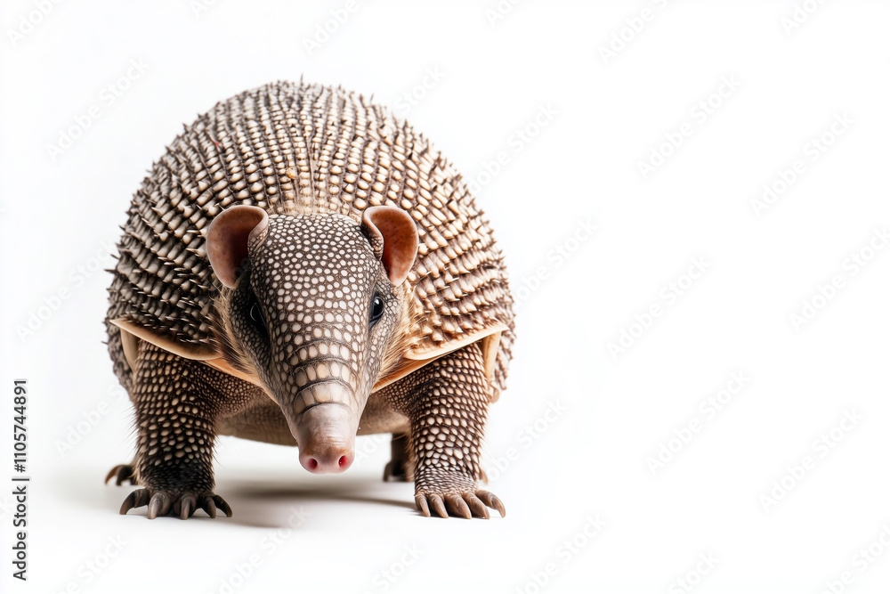 Obraz premium Armadillo on a white background, copyspace. Symbol of strength and stress resistance