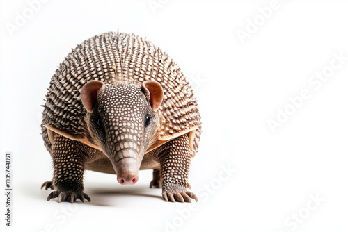 Armadillo on a white background, copyspace. Symbol of strength and stress resistance