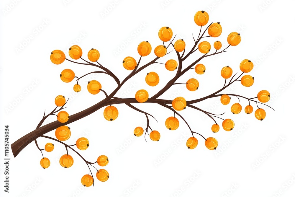 A vibrant orange fruit branch with a detailed design on a white isolate background. A vibrant orange fruit branch with a detailed design on a white isolate background.
