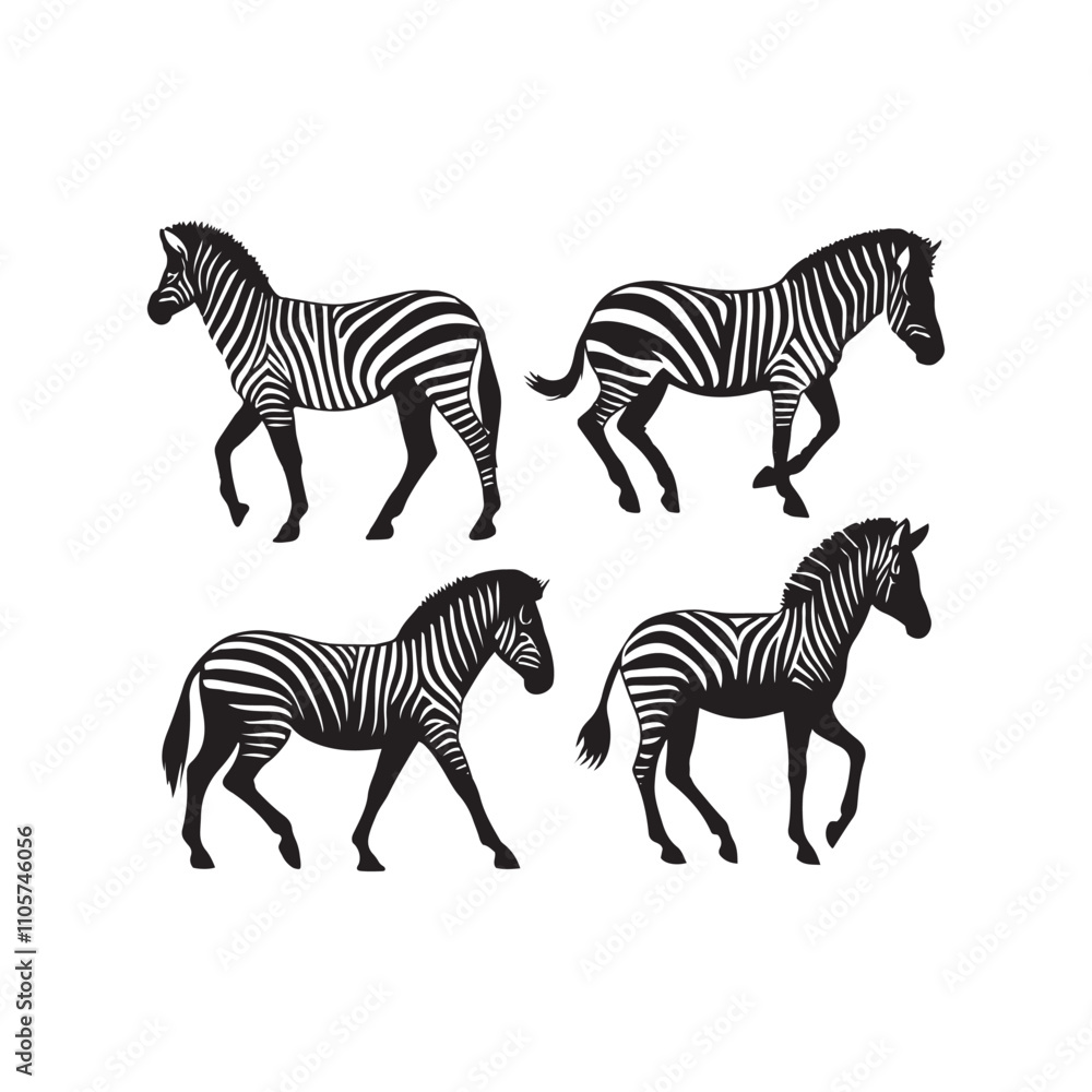 Fototapeta premium set of zebra vector, zebra icon, silhouette of zebra crossing vector illustration, zebra silhouette, icon logo