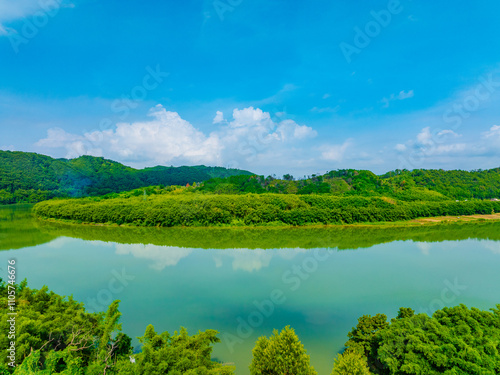 Aerial photography of the beautiful scenery of Hejiang River in Fengkai, Zhaoqing, Guangdong photo