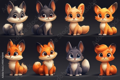 A set of various random cartoon animal characters in full detail, isolated on a transparent background The collection includes a variety of playful dogs, sneaky cats, and mischievous rabbits, 