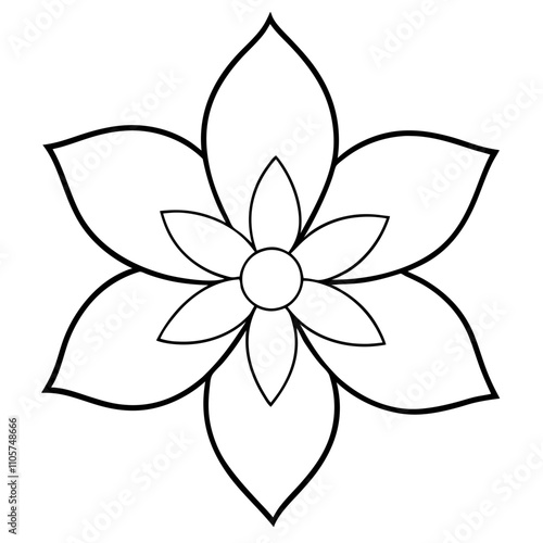 Five petal flower bloom with simple center outline sign icon vector illustration with fun brush ink for photo overlays t-shirt print flyer poster design