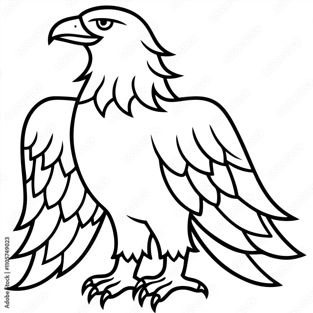 Obraz premium A drawing of an Eagle bird on white background line art icon sign silhouette vector illustration with fun brush ink typography for photo overlays t-shirt print flyer poster design