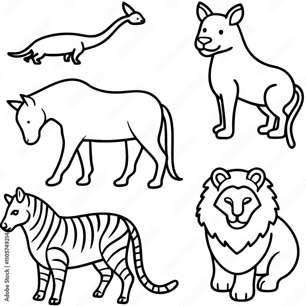 set of animals vector black and white doodle sketchy illustration with white background set of animals vector black and white doodle sketchy illustration with white background