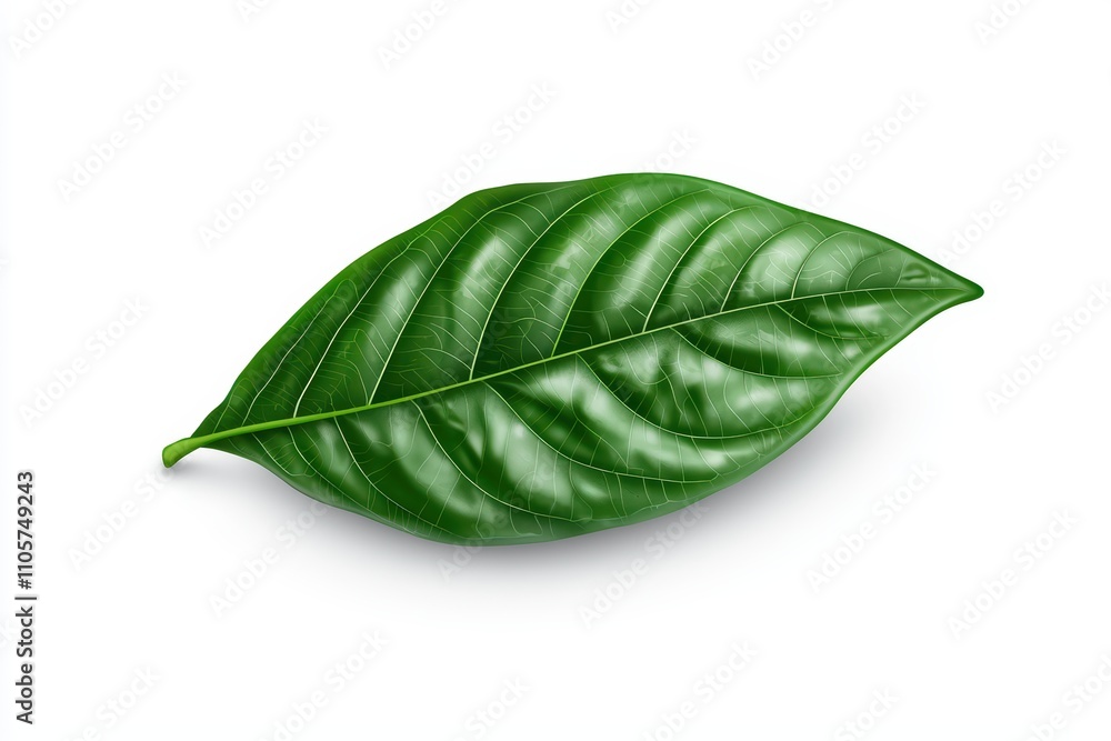 Fototapeta premium Single vibrant green leaf on white isolated background.