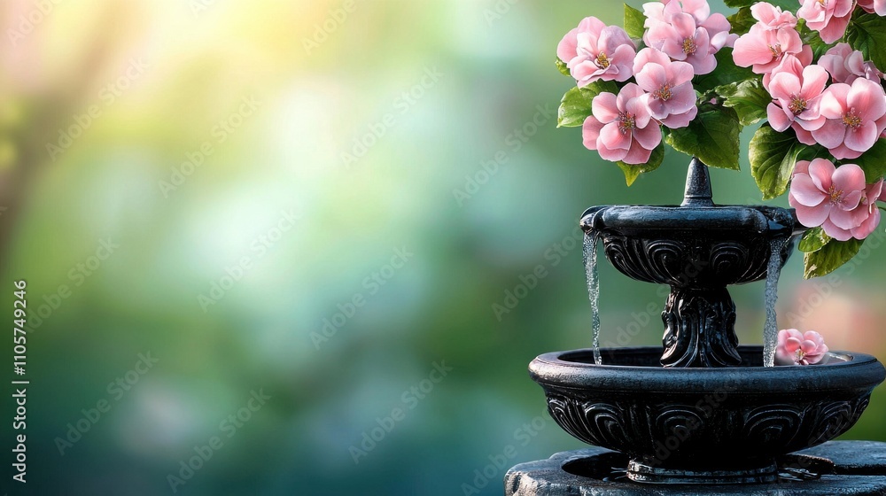 Elegant Pink Floral Fountain in a Serene Garden Setting Elegant Pink Floral Fountain in a Serene Garden Setting
