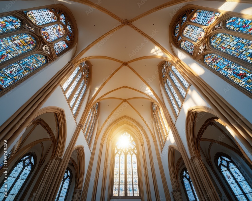 Obraz premium Stunning Gothic Architecture with Colorful Stained Glass Windows