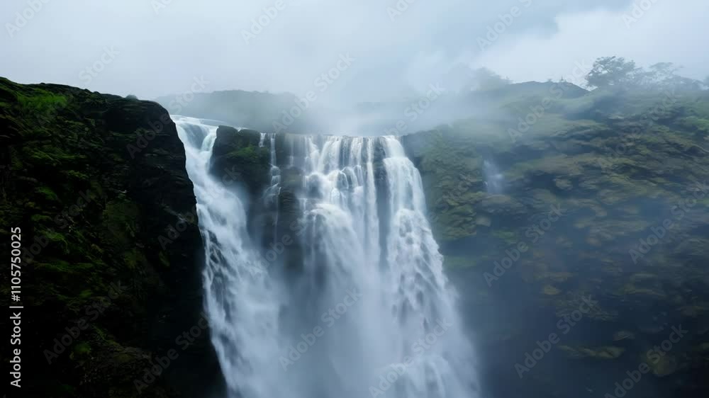 Water rushes down a rocky cliff face, creating a powerful waterfall. Water rushes down a rocky cliff face, creating a powerful waterfall.