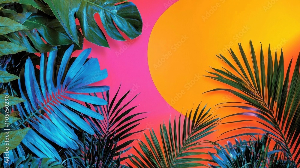 Vibrant Tropical Foliage with Exotic Palm Leaves and Botanical Patterns Vibrant Tropical Foliage with Exotic Palm Leaves and Botanical Patterns