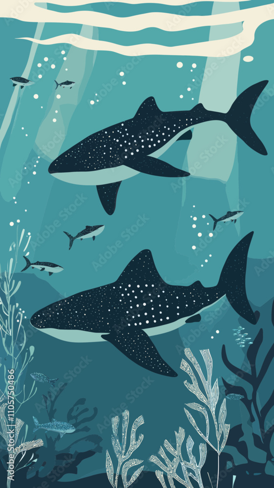 Art Deco Whale Shark Watching Poster in Oslob Cebu Philippines Minimalist Vector Art Deco Whale Shark Watching Poster in Oslob Cebu Philippines Minimalist Vector