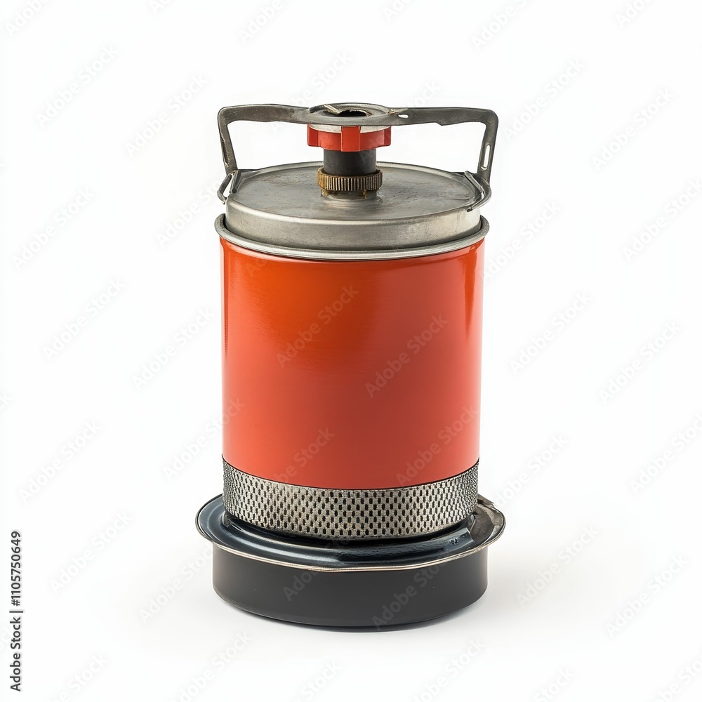 Orange portable stove, metal parts, white background. Orange portable stove, metal parts, white background.