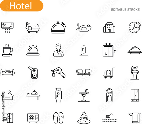 Hotel Amenities Icons Service, Room, Comfort, Luxury, Travel