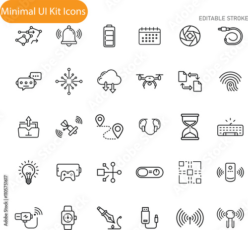 Minimal UI Kit Icons Technology, Wireless, Communication, and Gadgets