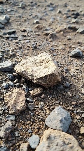 A close-up of some rocks on the ground. Some rocks are made from lava rock, and there are also many other small stones