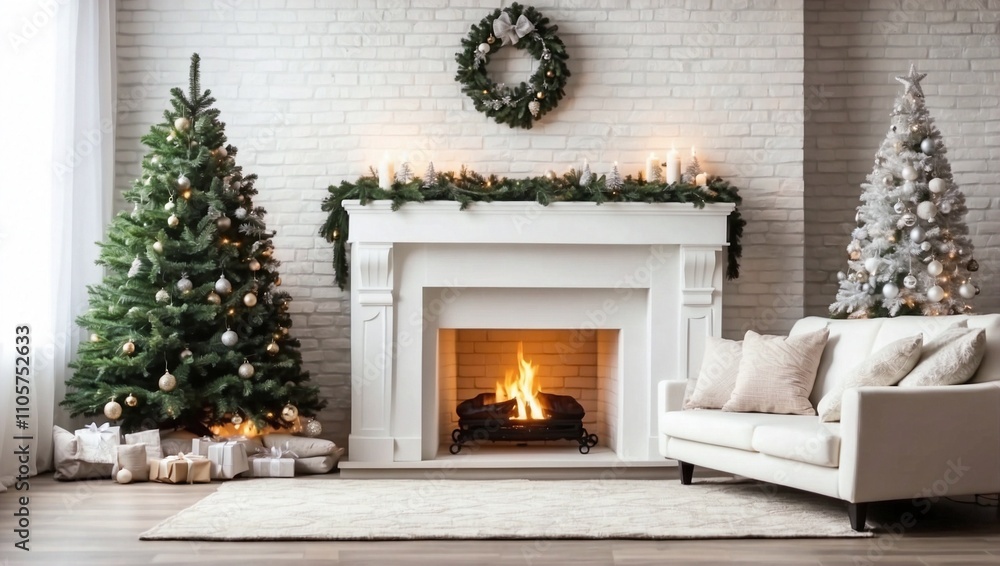 Christmas Decor with Fireplace and Tree Christmas Decor with Fireplace and Tree