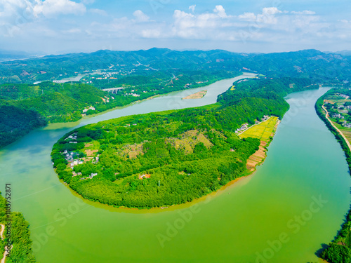 Aerial photography of the beautiful scenery of Hejiang River in Fengkai, Zhaoqing, Guangdong photo