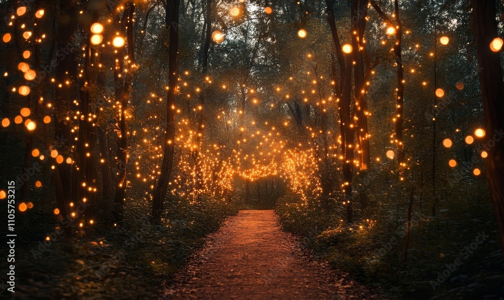 Obraz premium Mystical Forest with Glowing Lights, Generative AI