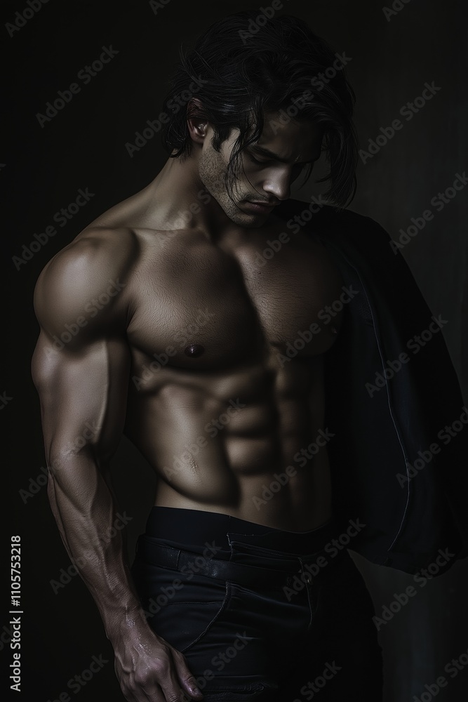 A muscular man demonstrates strength and poise with an artistic touch. A muscular man demonstrates strength and poise with an artistic touch.