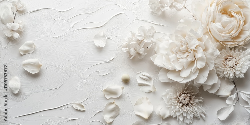 A luxurious arrangement of white flowers on a soft background. A luxurious arrangement of white flowers on a soft background.
