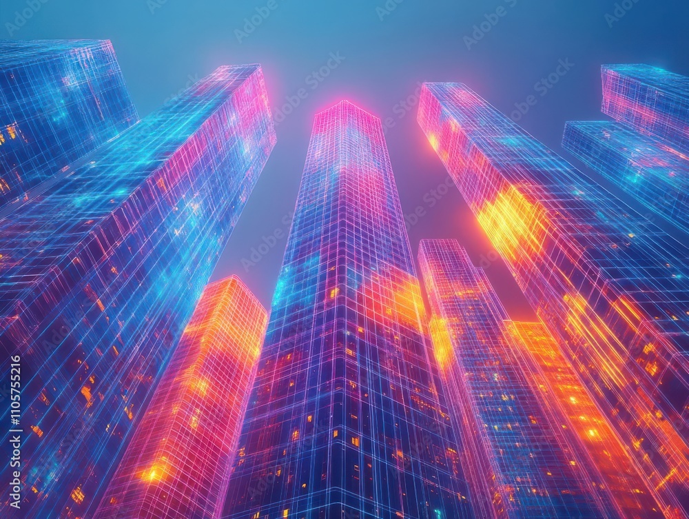 Elegant skyscraper model in vibrant 3D wireframe Elegant skyscraper model in vibrant 3D wireframe