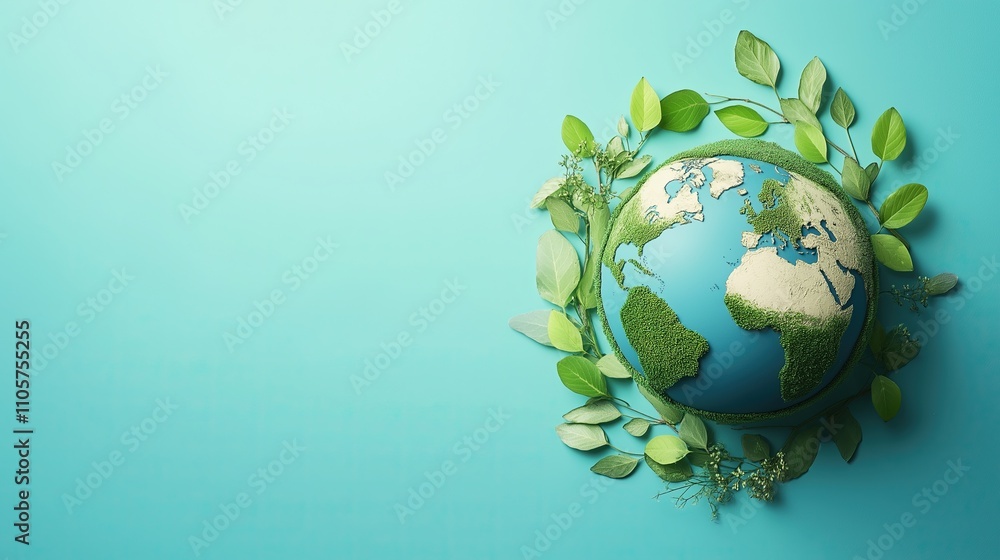 Planet Earth with green leaves symbolizes eco-friendly energy. Planet Earth with green leaves symbolizes eco-friendly energy.