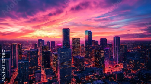 Wallpaper Mural Breathtaking Sunset Over Houston Skyline with Vivid Colors and Illuminated Cityscape Capturing the Essence of Urban Nightlife and Modern Architecture Torontodigital.ca