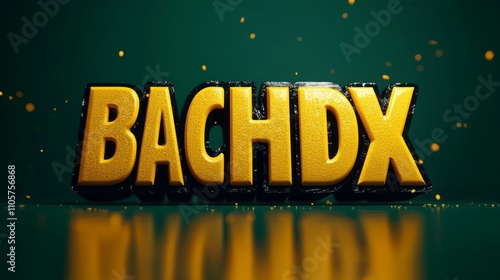 Gold 3D text, dark green background,  gold particles. photo