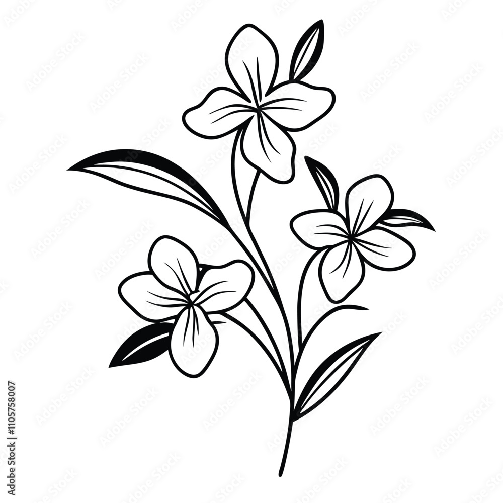 Fototapeta premium a black and white line drawing of a branch with three flowers