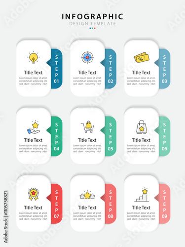 Wallpaper Mural Infographic design template. Timeline concept with 9 options or steps template. layout, diagram, annual, report, presentation. Vector illustration. Torontodigital.ca