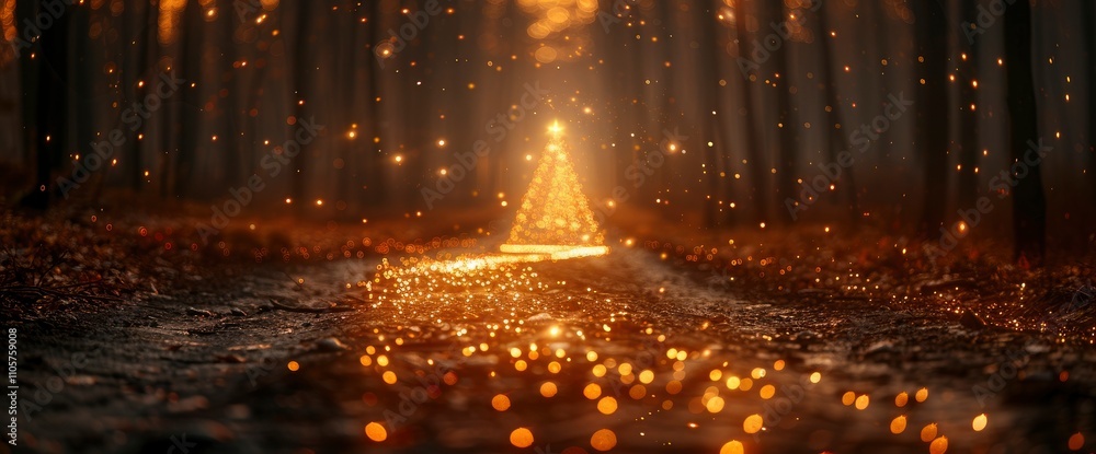 Enchanting Glowing Christmas Tree in a Magical Forest Path Enchanting Glowing Christmas Tree in a Magical Forest Path