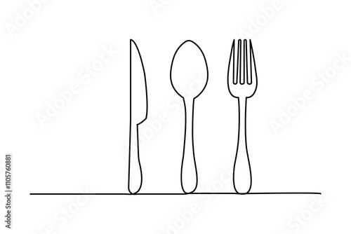 knife and fork continuous one line art drawing of concept doodle style outline vector design