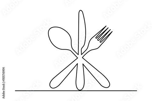 Knife and fork continuous one line drawing of minimalist outline vector illustration