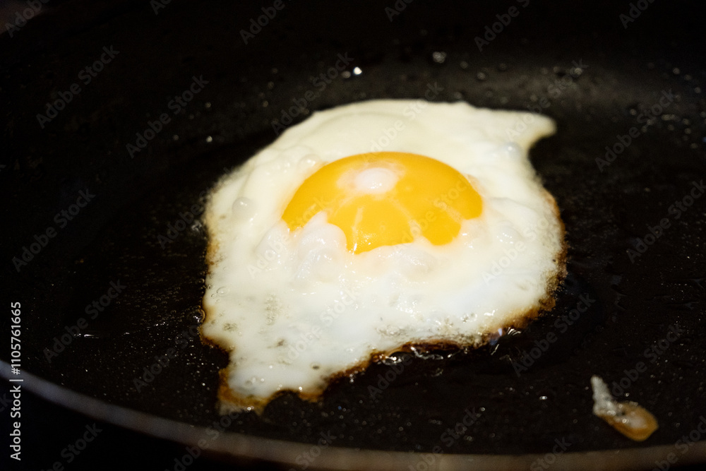 Cooking scrambled eggs.Fried egg in a frying pan. Cooking scrambled eggs.Fried egg in a frying pan.