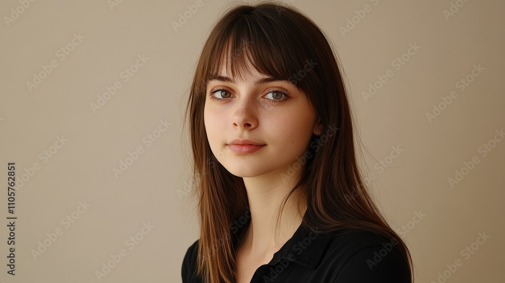 Young caucasian female with long brown hair and black shirt. Young caucasian female with long brown hair and black shirt.