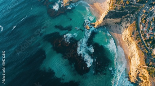 Fototapeta Naklejka Na Ścianę i Meble -  La Jolla California. Aerial View of City by the Sea with Stunning Beach Panorama